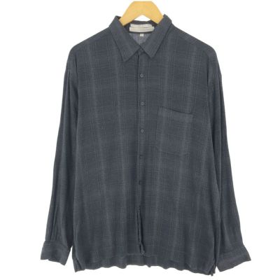 Perry Ellis Portfolio バンドカラー レーヨン 長袖 シャツ 古着