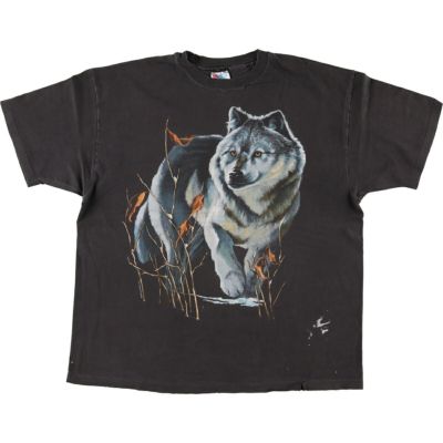 古着 90年代 ヘインズ Hanes BEEFY-T オオカミ柄 アニマルT