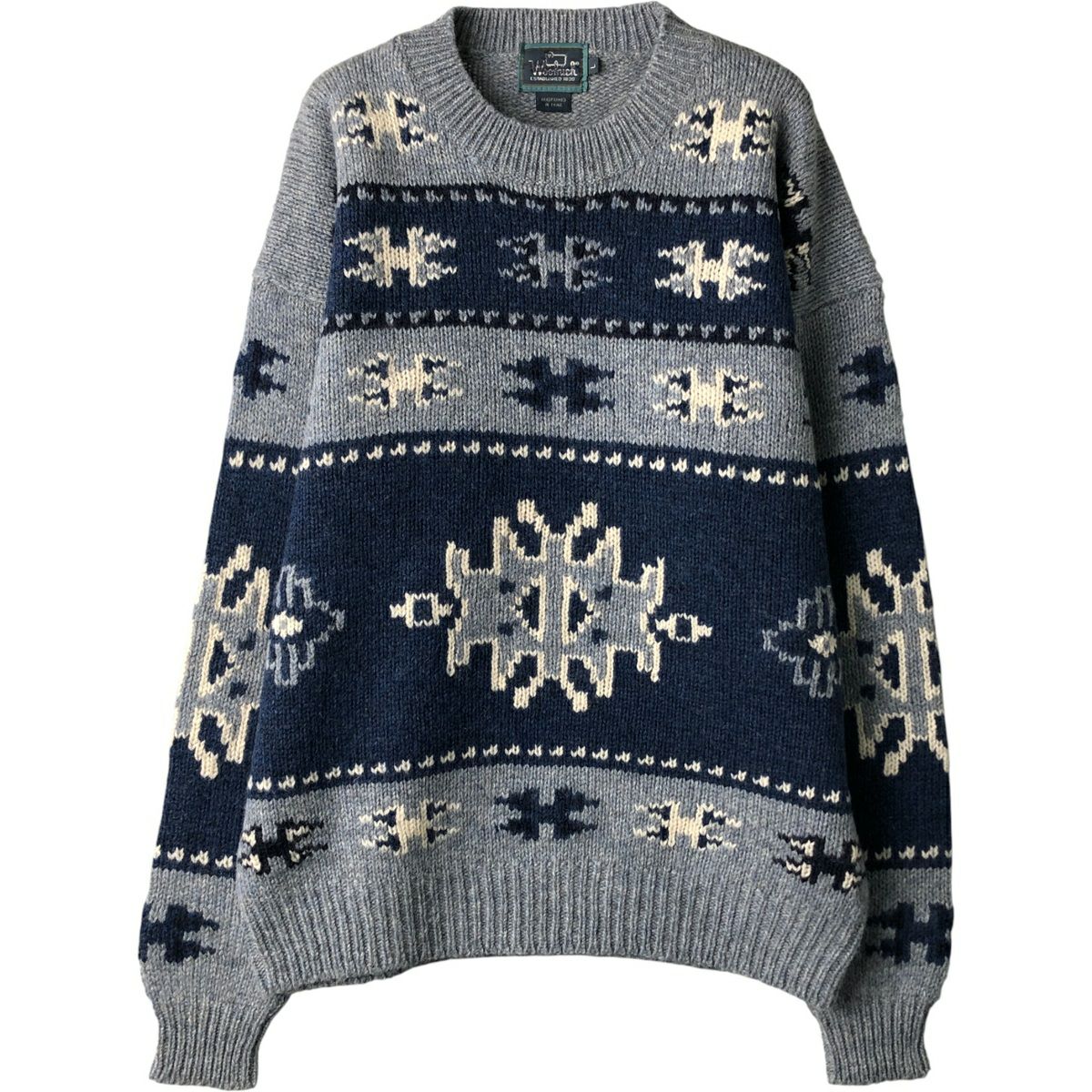 古着 90年代 ウールリッチ WOOLRICH 総柄 ウールニットセーター メンズ