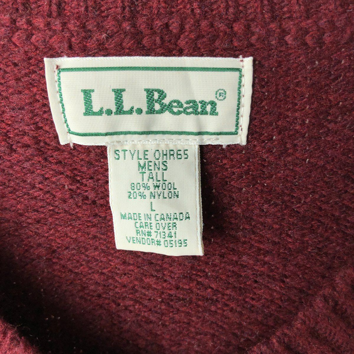 古着 80年代 エルエルビーン L.L.Bean Vネック ウールニットセーター