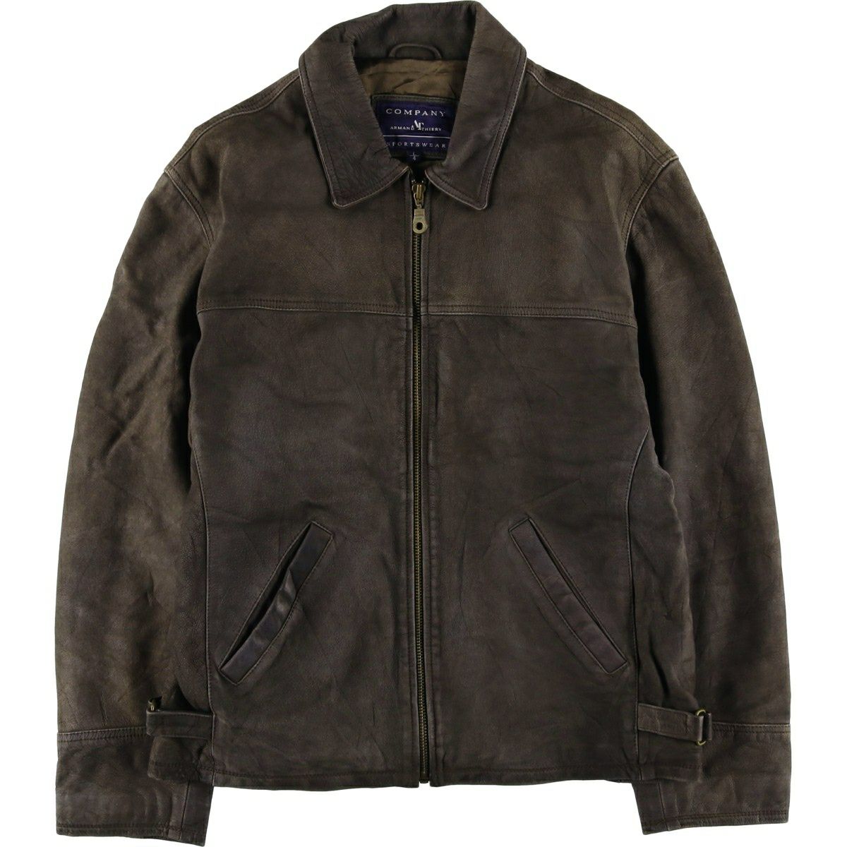 古着 HATHAWAY スイングトップタイプ 中綿入り レザーブルゾン メンズL