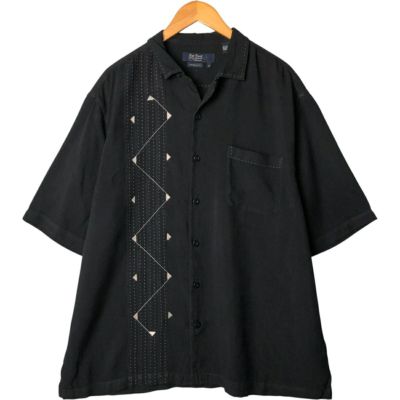 古着 AXIST オープンカラー ツートン 半袖 シルクシャツ
