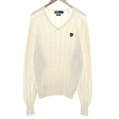希少　XS 未使用　白　ラルフローレン　ベスト レディース ケーブル編み　お洒落 POLO RALPH LAUREN ケーブルニット Vネック セーターベスト