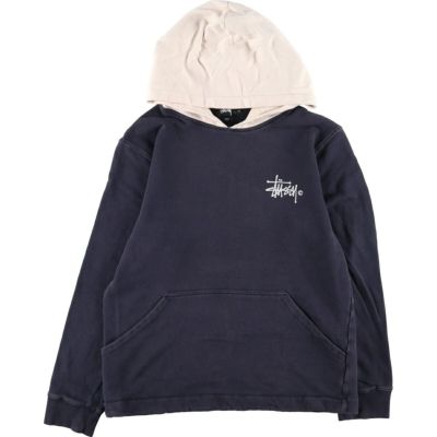 stussy 90´s 紺タグ 両面 ロゴ プリント プルオーバー パーカー-