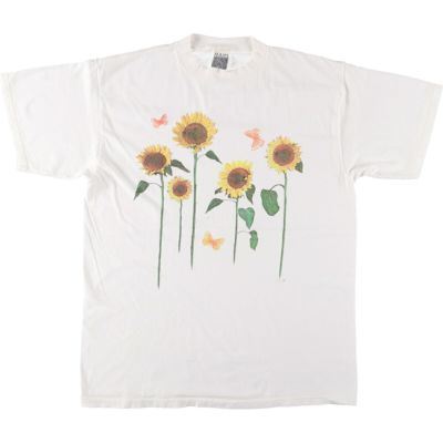 古着 90年代 U TRAU 花柄 ひまわり柄 カレッジTシャツ USA製