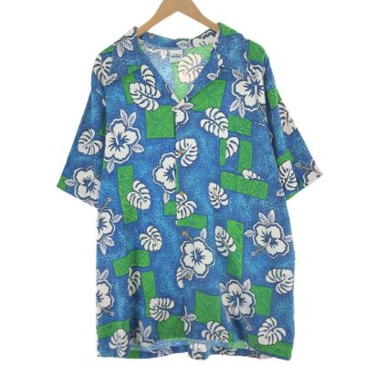 古着 ALOHA UNIFORMS 総柄 オープンカラー ハワイアンアロハシャツ レディースL相当 ヴィンテージ /eaa522242 80s ISLANDER アロハシャツ 赤 開襟 オープンカラー 総柄