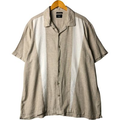 haggar オープンカラー オンブレ チェック シャツ 半袖 リネン レーヨン haggar