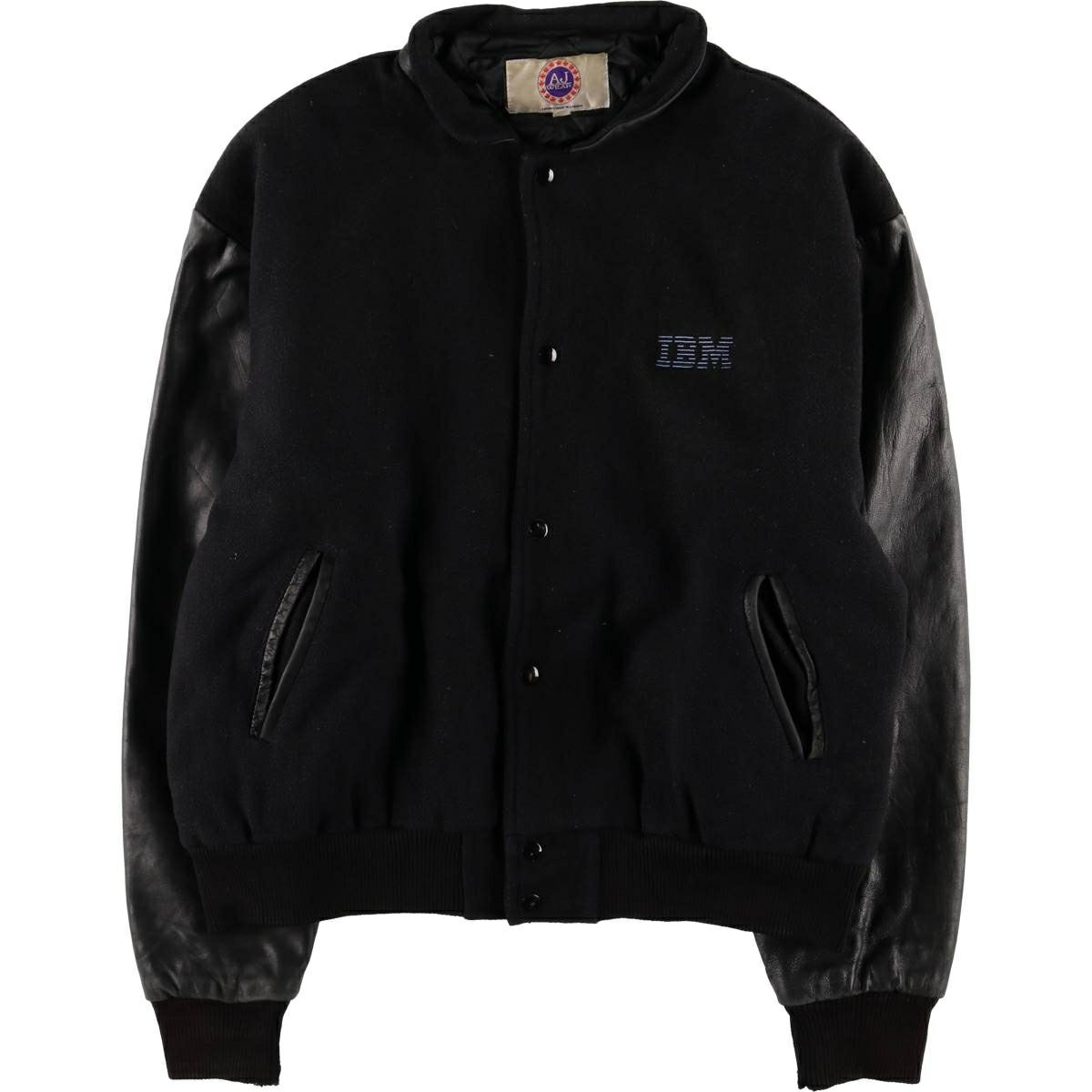 古着 90～00年代 AJ WEAR IBM アイビーエム 襟付き 袖革ウールボタン