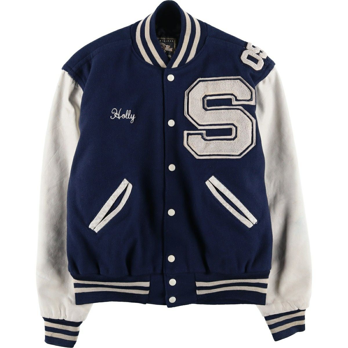 古着 ゴールデンベアー Golden Bear 襟付き 袖革ウールスタジャン