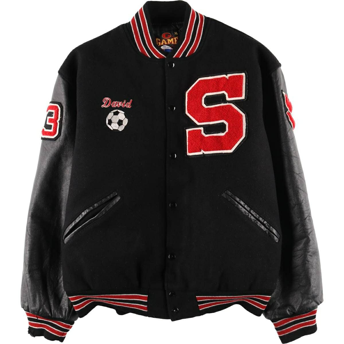 古着 90年代 デロング DeLONG 袖革ウールボタンスタジャン バーシティ