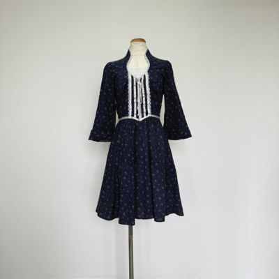 古着 70年代 ガンネサックス GUNNE SAX Jessica 花柄 ドット柄 レースアップ 七分袖 長袖 フレア ワンピース レディースS相当 ヴィンテージ /eaa472554 【中古】 【250212】 【V2502】
