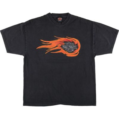 Harley Davidson ファイヤー　半袖tシャツ　usa製　フェード　黒 HARLEY-DAVIDSON 00's fire flame print T-SHIRT | 無無