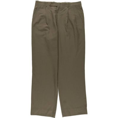 上質◎ヴィンテージ古着 90s ツータック ウールワイドスラックスW32 カーキ 上質◎ヴィンテージ古着 90s ツータック ウールワイドスラックス