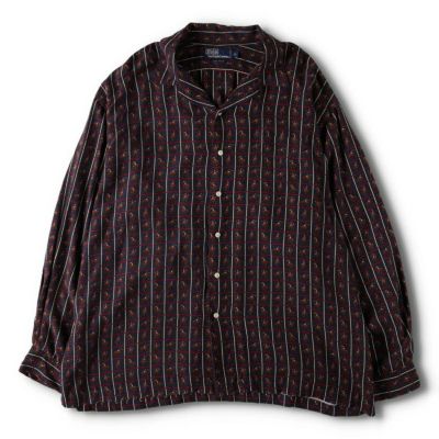 希少 古着 90's ラルフローレン シルク リネン オープンカラー シャツ Polo Ralph Lauren Linen Silk Open Collar S/S Shirt 紺 3XB