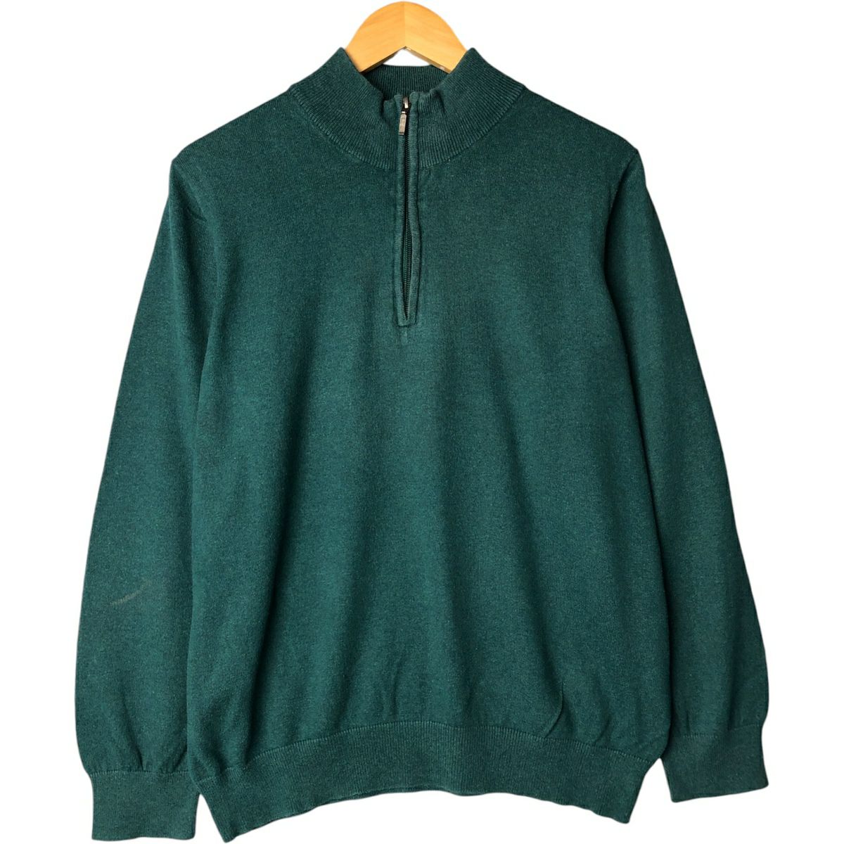 S*様 エルエルビーン ハーフジップ コットンニット セーター オリーブ L メ 古着 90～00年代 エルエルビーン L.L.Bean カシミア混 コットンニット