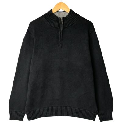 LLBean コットンニット 無地セーター プルオーバー ブラック 90s 古着 90～00年代 エルエルビーン L.L.Bean コットンニットハーフボタン