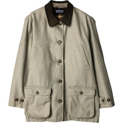 ランズエンド 90s 襟レザー カバーオールハンティングジャケットカーキ4923 ランズエンド 90s 襟レザー カバーオールハンティングジャケットカーキ