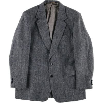 【美品】パパス ハリスツイード テーラードジャケット くるみボタン ネイビー L 英国ハリスツイードジャケット/40代50代からのメンズ