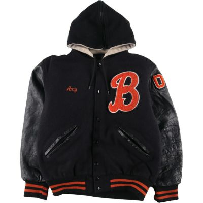 古着 jbs apparel 袖革ウールスタジャン アワードジャケット バー