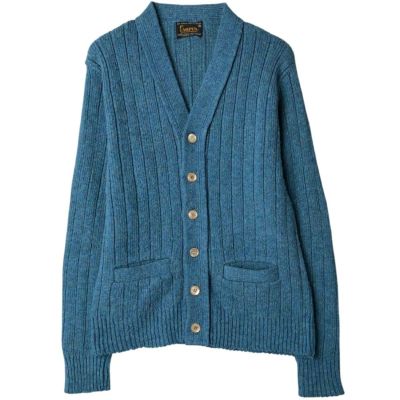 70s USA製 CANYON SQUARE アクリルカーディガン 水色 古着 70年代 キャンパス CAMPUS リブ編み アクリルニット