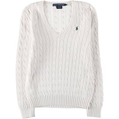 古着 ラルフローレン Ralph Lauren RALPH LAUREN SPORT ケーブル編み Vネック コットンニットセーター レディースM相当 /eaa526149 【中古】 【250310】 【Elulu/エルル】