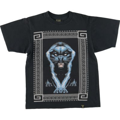 T2 虎柄シャツ 和柄シャツ 半袖 Lメンズ 黒 デザインシャツ古着