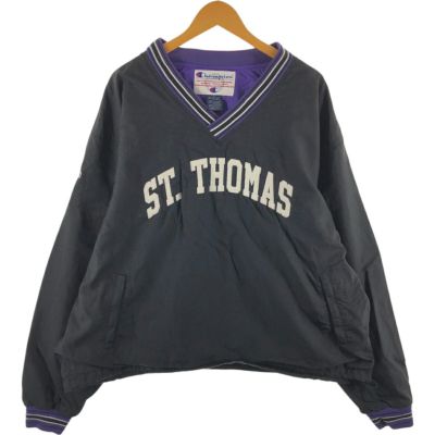 90s Champion V-Neck Nylon Pullover Jacket 黒カーキ XL