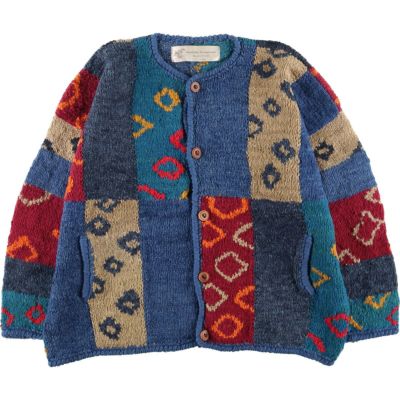 古着　カーディガン　総柄　ニット　パープル　花柄　archive 80～90s LADIES FASHION フラワー刺繍デザイン ウールニット