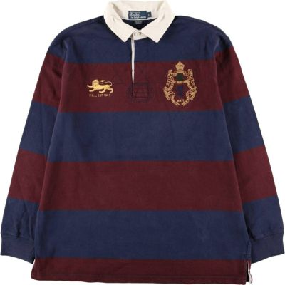 USA 古着 ポロ バイ ラルフローレン コットン 長袖 ラガーシャツ メンズL Ralph Lauren - 90s USA製 ポロ ラルフローレン ボーダー 長袖