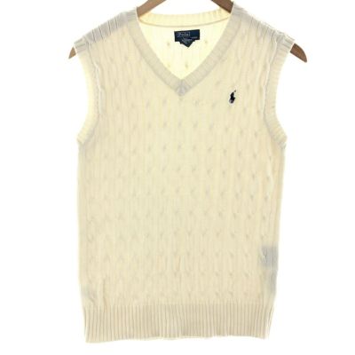 希少　古着　Polo Ralph Lauren ケーブルニットベスト Polo by Ralph Laurenキッズケーブル編みニットベスト青sizeS(8