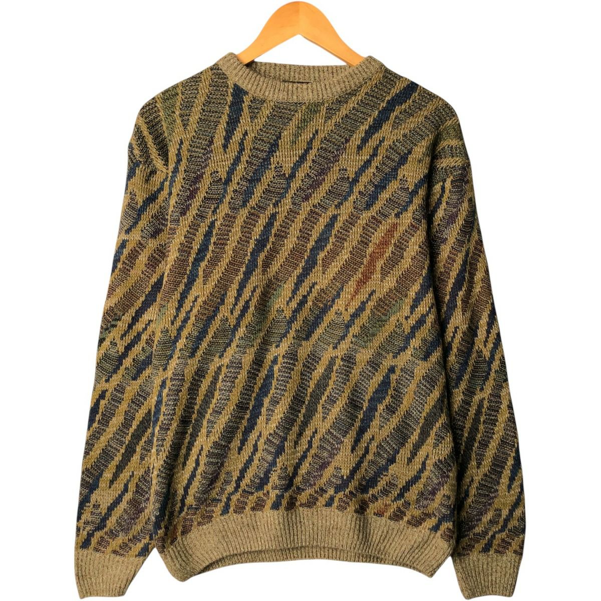 古着 GECCU 総柄 メリノウールニットセーター メンズL相当 /eaa585569  