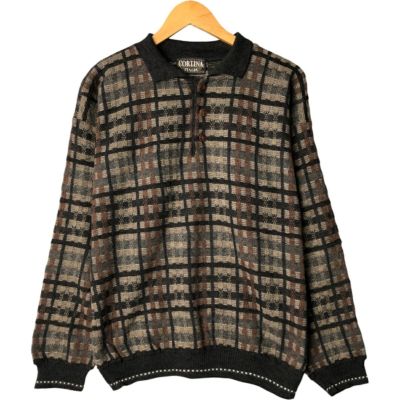 古着 90年代 CORTINA チェック柄 ポロニットセーター イタリア製 メンズM相当 ヴィンテージ /eaa580472 【中古】 【250920】