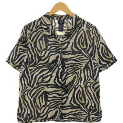 古着 CITY SILK ゼブラ柄 半袖 オープンカラー シルクシャツ レディースS相当 /eaa530247 【中古】 【250321】 【Elulu/エルル】