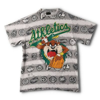 古着 90年代 CHANGES LOONEY TUNES ルーニーテューンズ タズマニアンデビル ボーダー柄 MLB キャラクタープリントTシャツ USA製 メンズL相当 ヴィンテージ /eaa437120 【中古】 【250314】 【V2503】