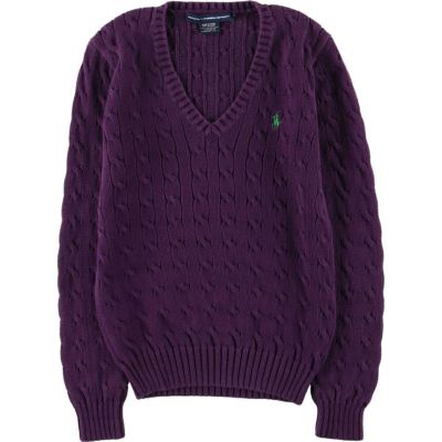 古着 ラルフローレン Ralph Lauren RALPH LAUREN SPORT ケーブル編み Vネック コットンニットセーター レディースS相当 /eaa583149 【中古】 【250922】 【Elulu/エルル】