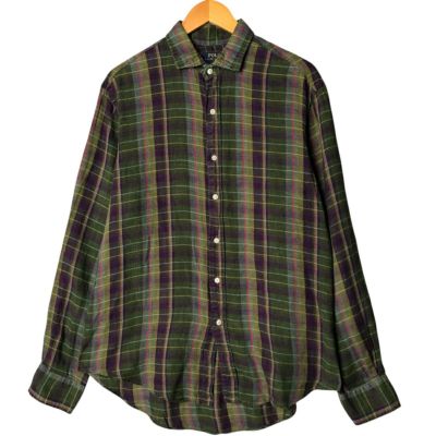 polo ralph lauren シルクリネンチェックシャツ Ralph Lauren リネン×シルク チェック柄シャツ エポレット付き
