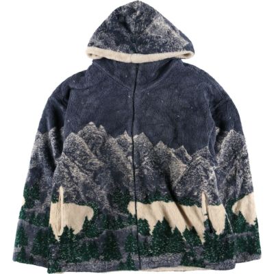 古着 COUNTRY WOODS 総柄 ボアフリースフルジップパーカー