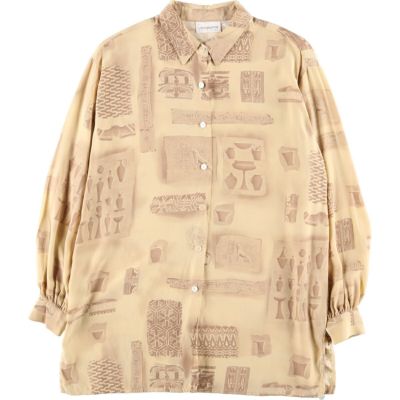 古着 リズクレイボーン Liz Claiborne 総柄 長袖 シルクシャツ