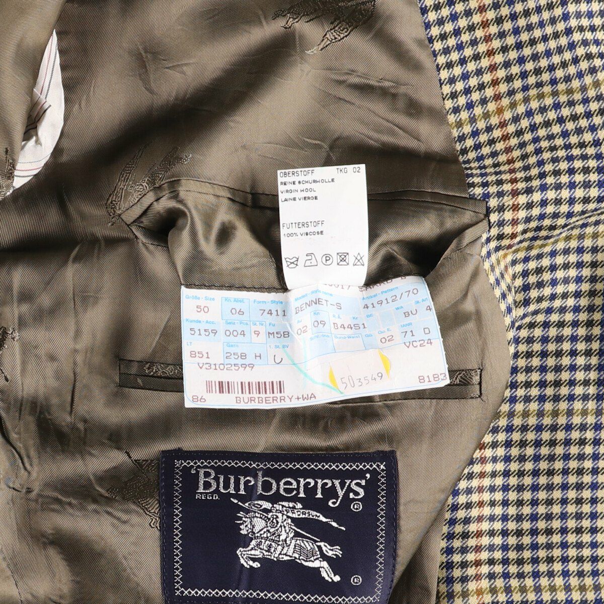 古着 バーバリー Burberrys 千鳥格子柄 チェック柄 ウールテーラード