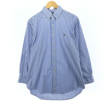 Ralph Lauren 青白ストライプ 半袖ボタンダウンシャツ　ライトブルーM ラルフローレン オールド 90s ストライプ ボタンダウン 半袖