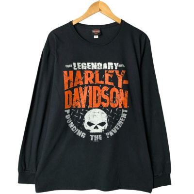 ハーレーダビットソン スカル ドクロ フレイムス ファイヤー ロンT 袖プリント 古着 GOOD SPORTS ドクロ柄 スカル柄 ファイヤーパターン ロングT