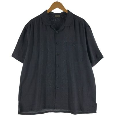 古着 BACHRACH 花柄 刺繍 半袖 オープンカラー シルクシャツ