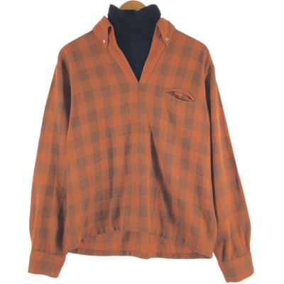 古着 70年代 シアーズ Sears チェック柄 オープンカラー ハイネック ウールシャツ メンズM相当 /eaa534308 【中古】 【250405】