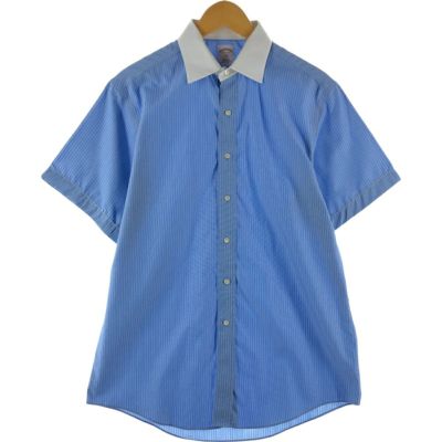 古着 ブルックスブラザーズ Brooks Brothers 346 半袖 コットン ストライプシャツ クレリックシャツ メンズL相当 /eaa534282 【中古】 【250406】