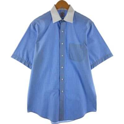 古着 ブルックスブラザーズ Brooks Brothers 346 半袖 コットン ストライプシャツ クレリックシャツ メンズL相当 /eaa534281 【中古】 【250406】