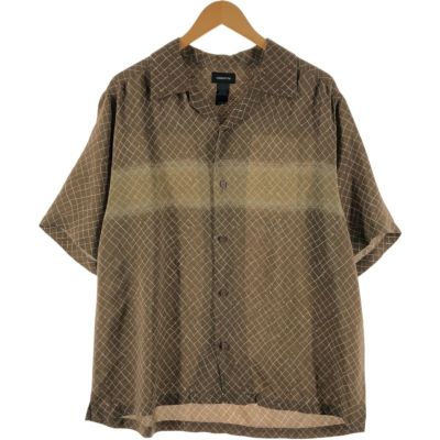 古着 Liz wear 総柄 地図柄 半袖 オープンカラー レーヨンシャツ