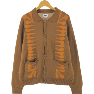 古着 OBEY 総柄 アクリルニットカーディガン レディースM相当 /eaa534439 【中古】 【250407】 【Elulu/エルル】