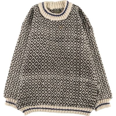 古着 ICE-AME HAND KNIT ハンドニット 総柄 エクアドルセーター