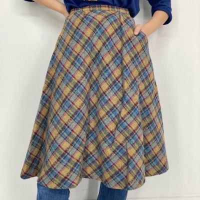 古着 70年代 Liz Claiborne チェック柄 ウール ハーフ丈 フレア