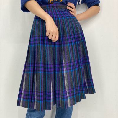 古着 70年代 Liz Claiborne チェック柄 ウール ハーフ丈 フレア